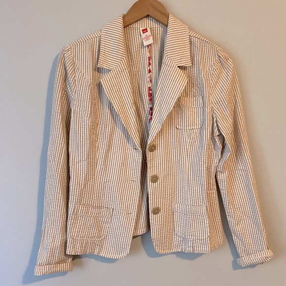 Mossimo women’s tan beige seersucker 3 button blazer - Large - Picture 8 of 14